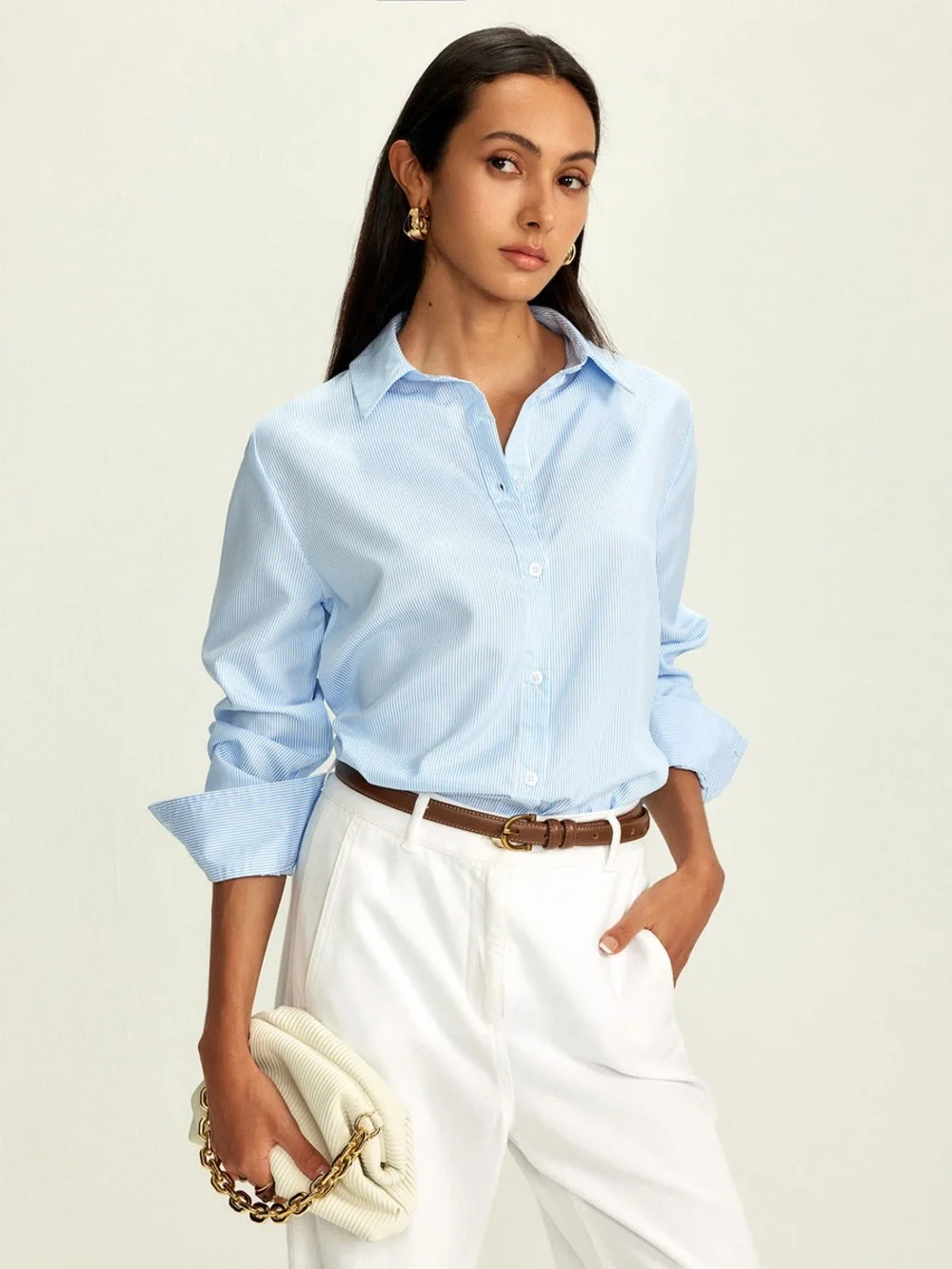 Commense Lapel Pinstripe Versatile Shirt - Picture 3 of 6